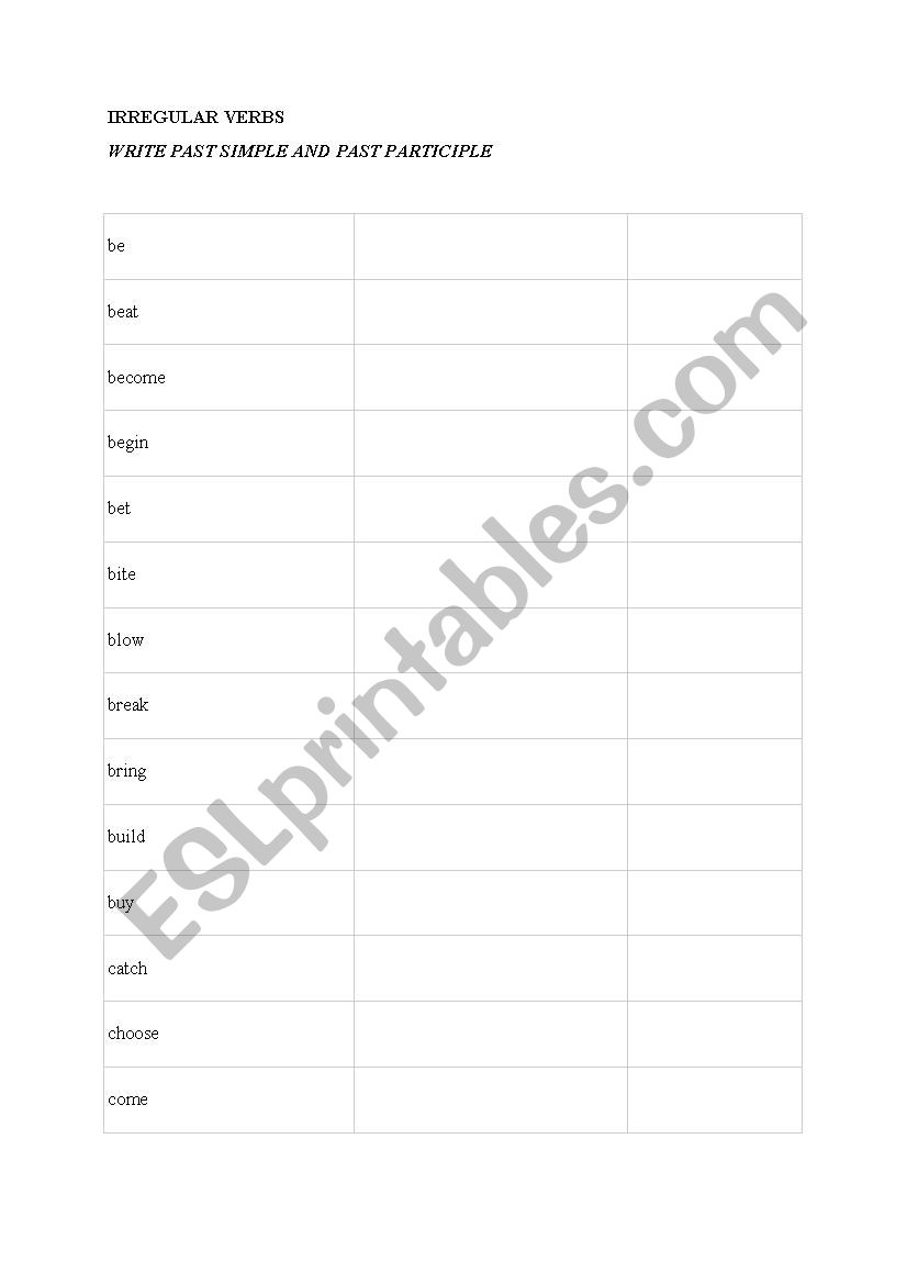 Irregular verbs worksheet