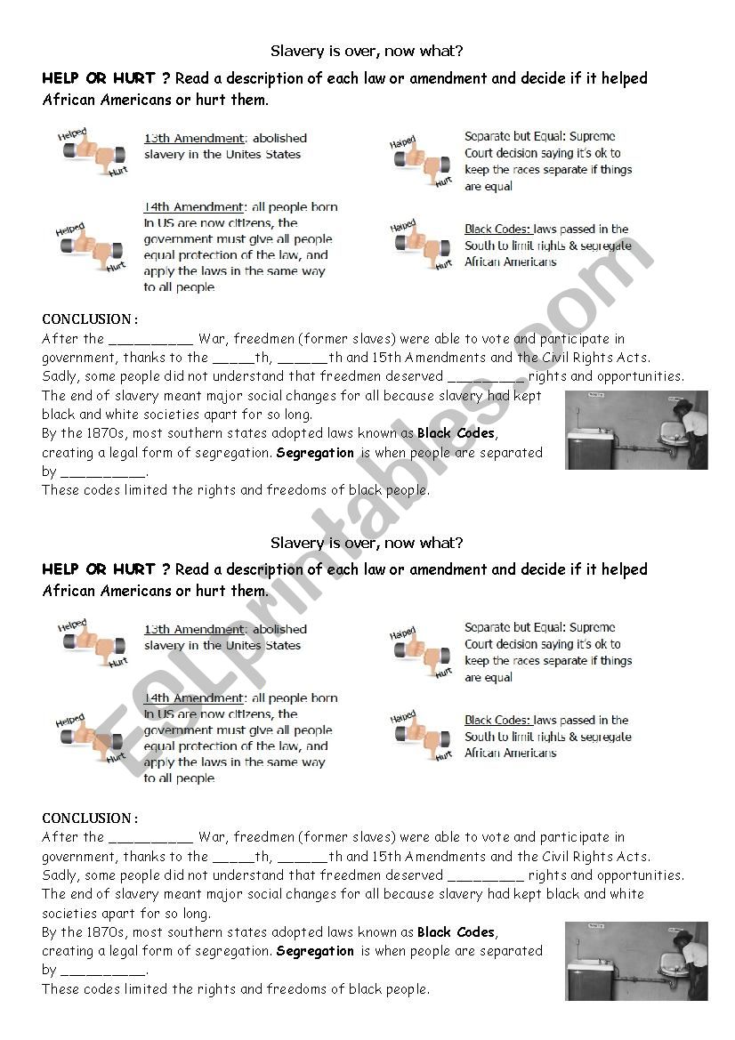 La ségrégation raciale worksheet