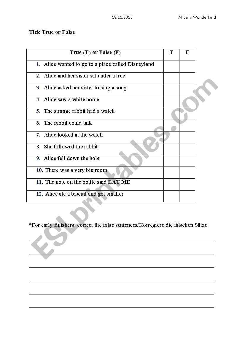 Alice in Wonderland  worksheet