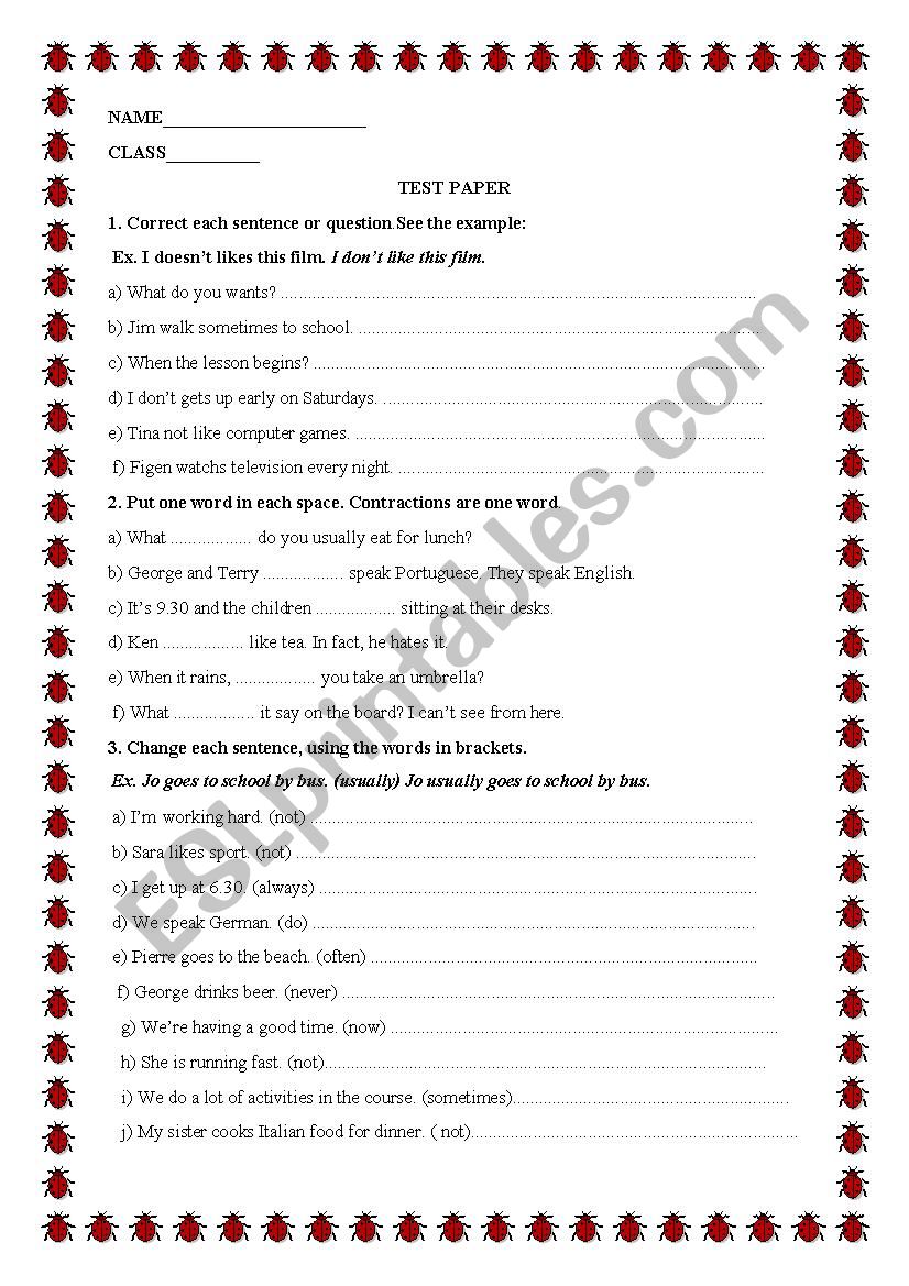 Test Paper worksheet