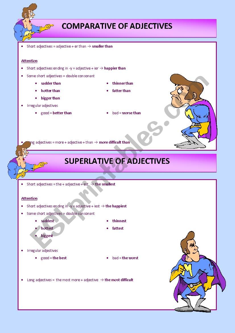 Adjectives degree worksheet