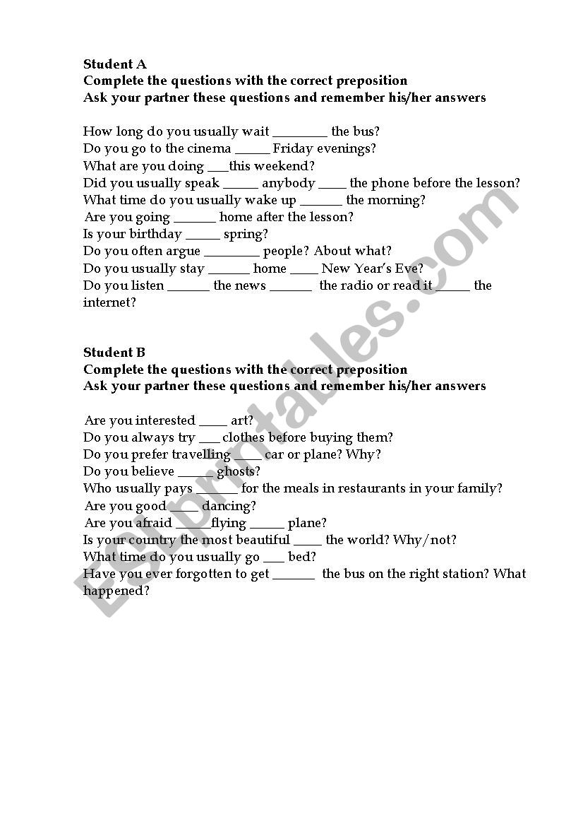 prepositions worksheet