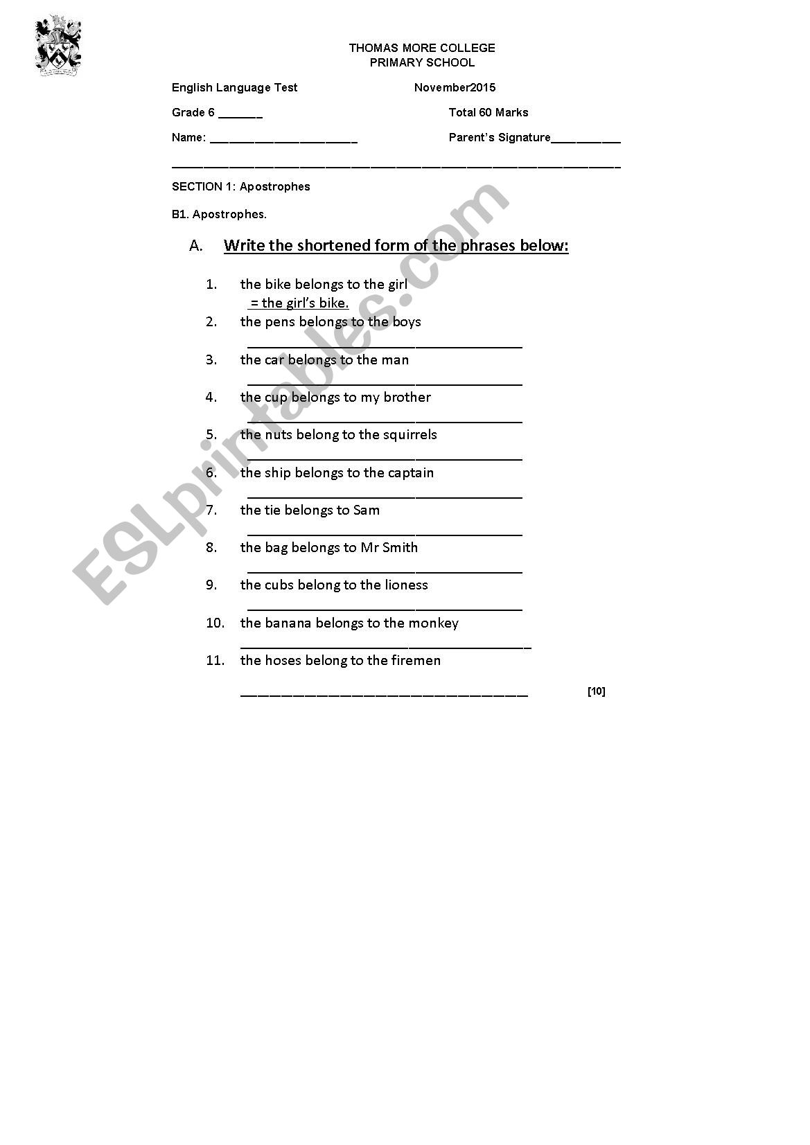 Language quiz worksheet