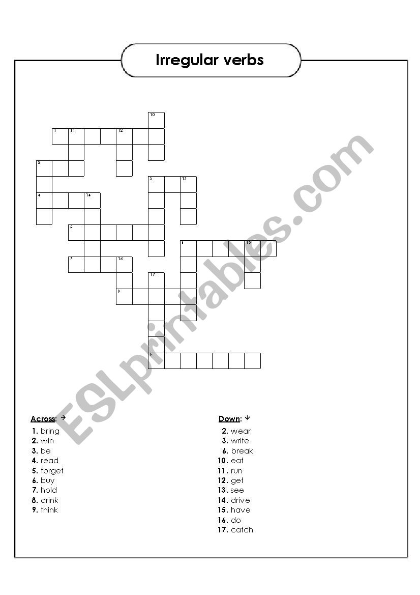 Irregular verbs form crossword