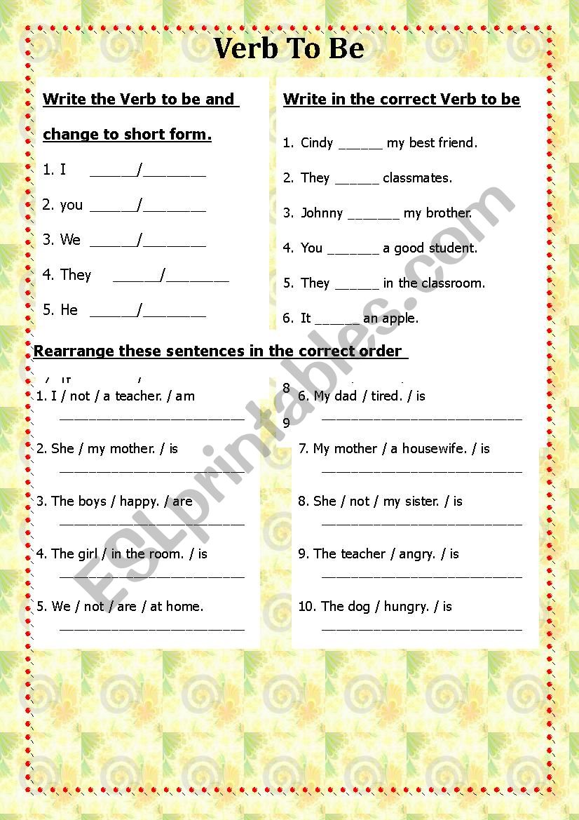 Verb To Be  worksheet