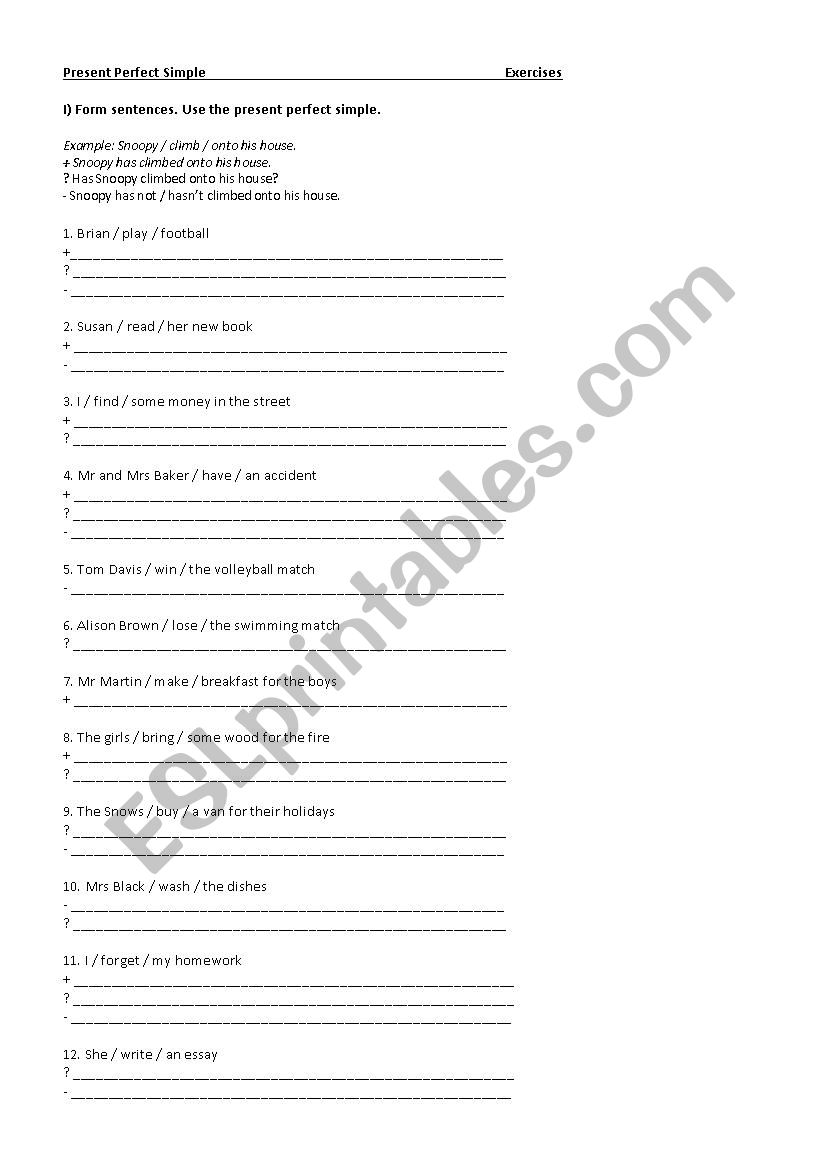 Present Perfect Simple  worksheet