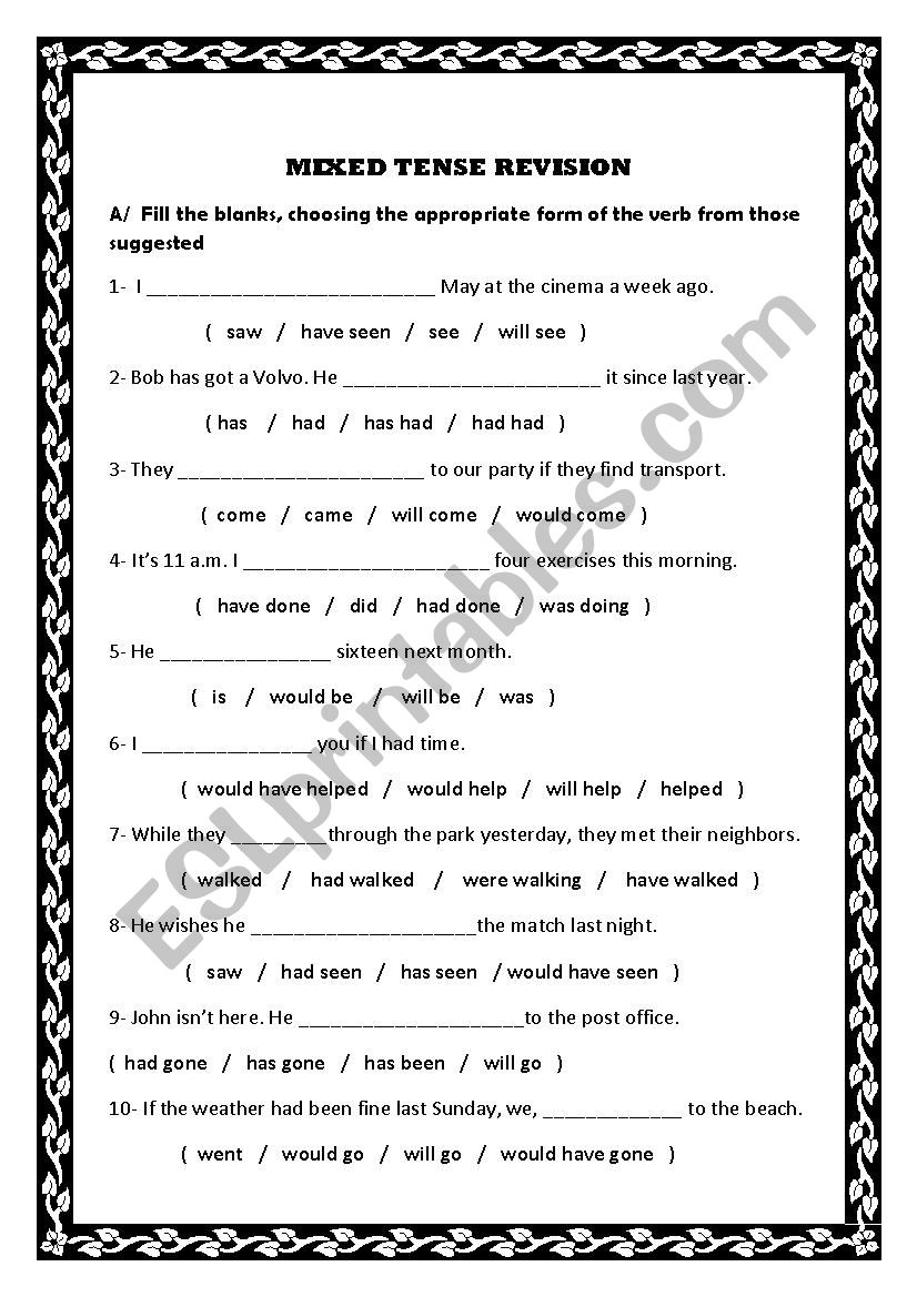 mixed tense revision worksheet