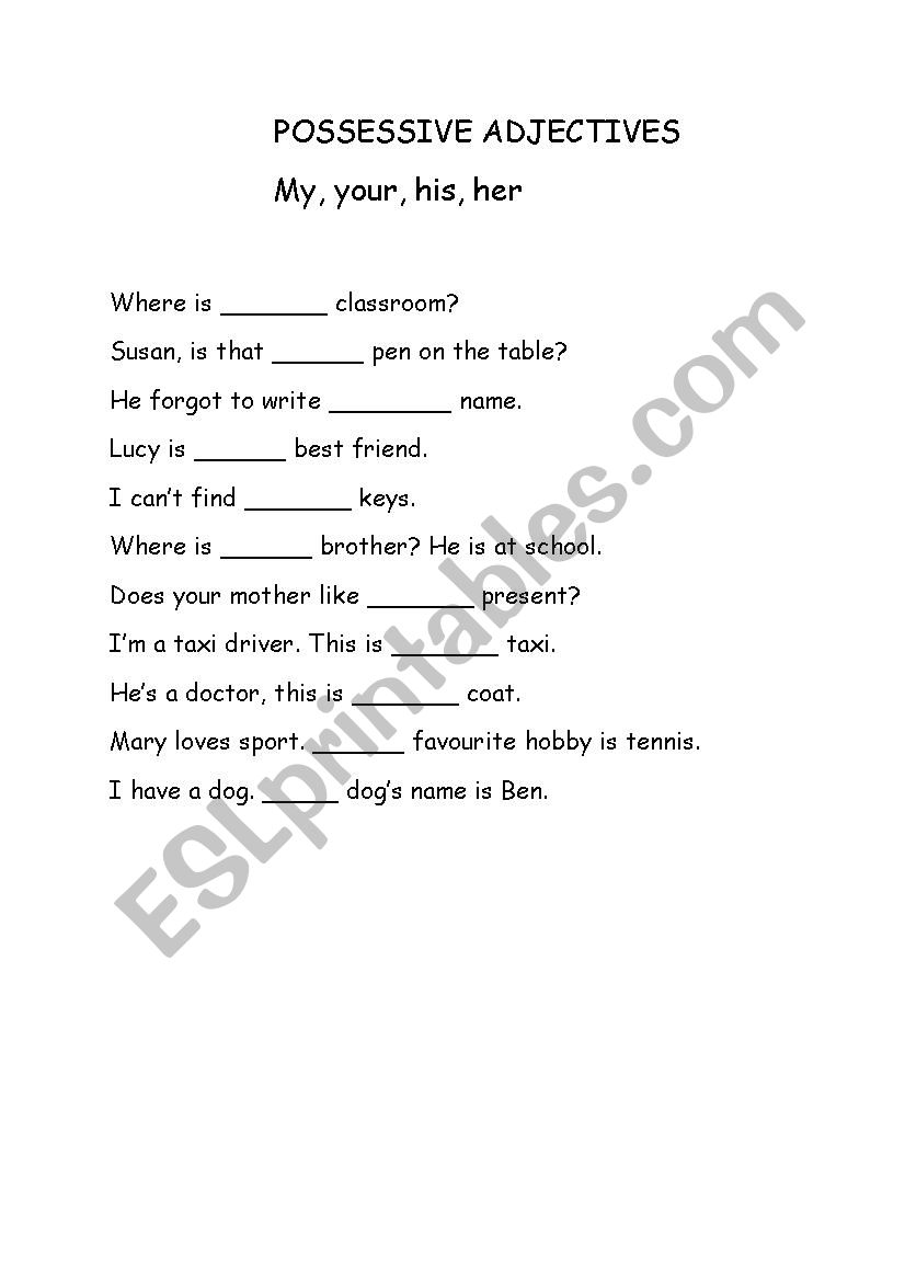 Possessive Adjectives 3 worksheet