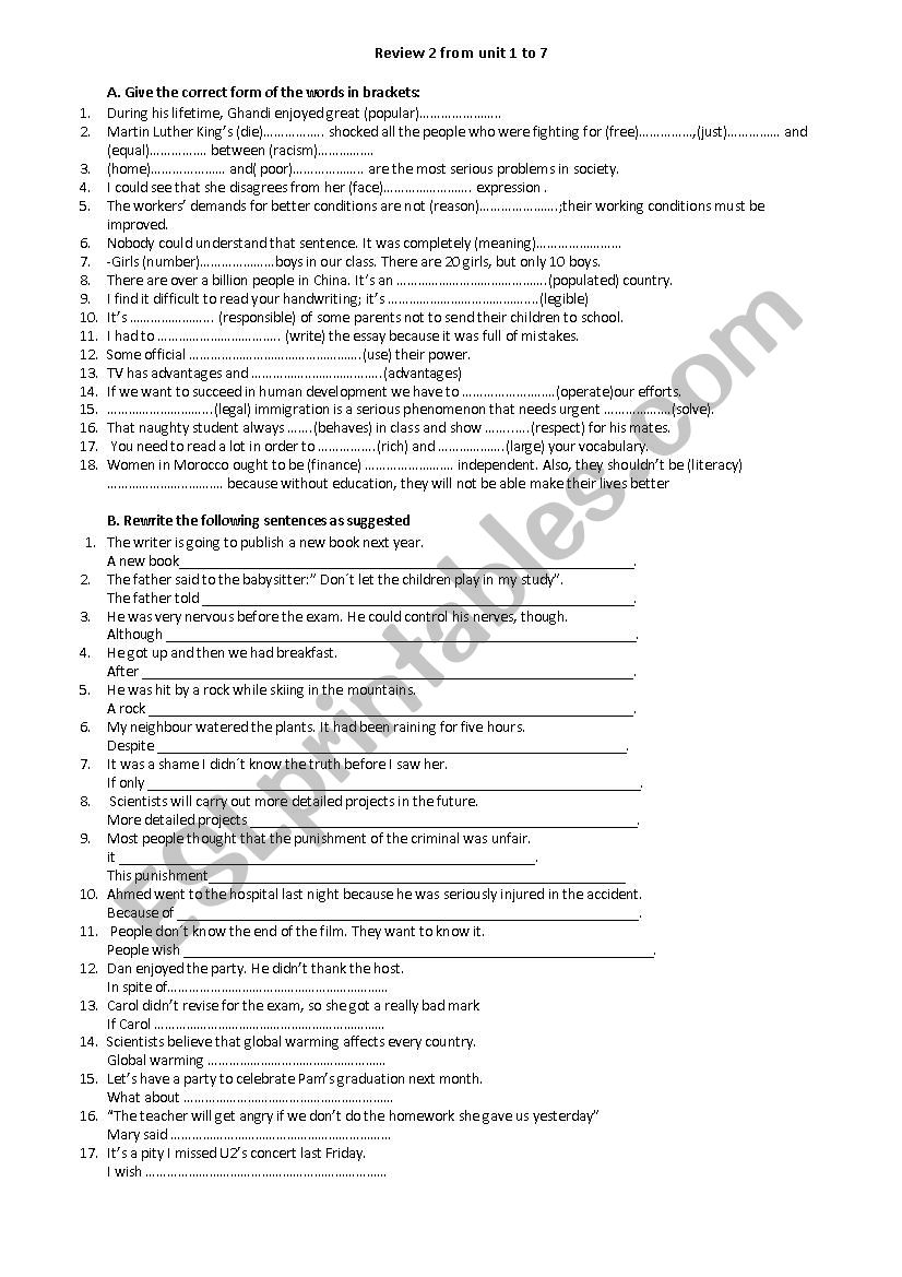 review forn Bac students from unit 1 to 7