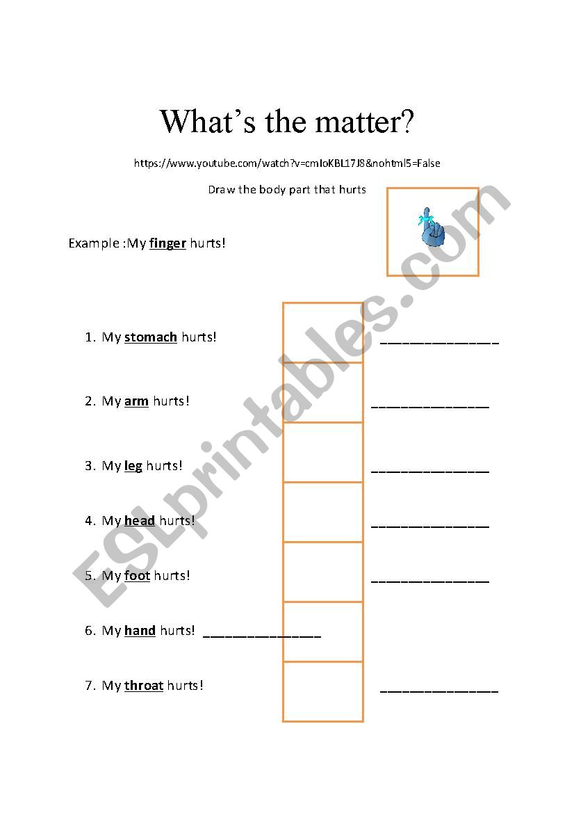 Whats the matter? My__hurts! worksheet