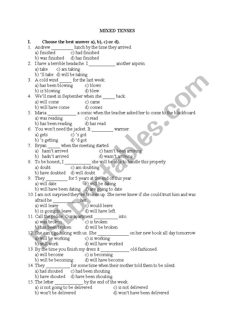 Mixed tenses worksheet