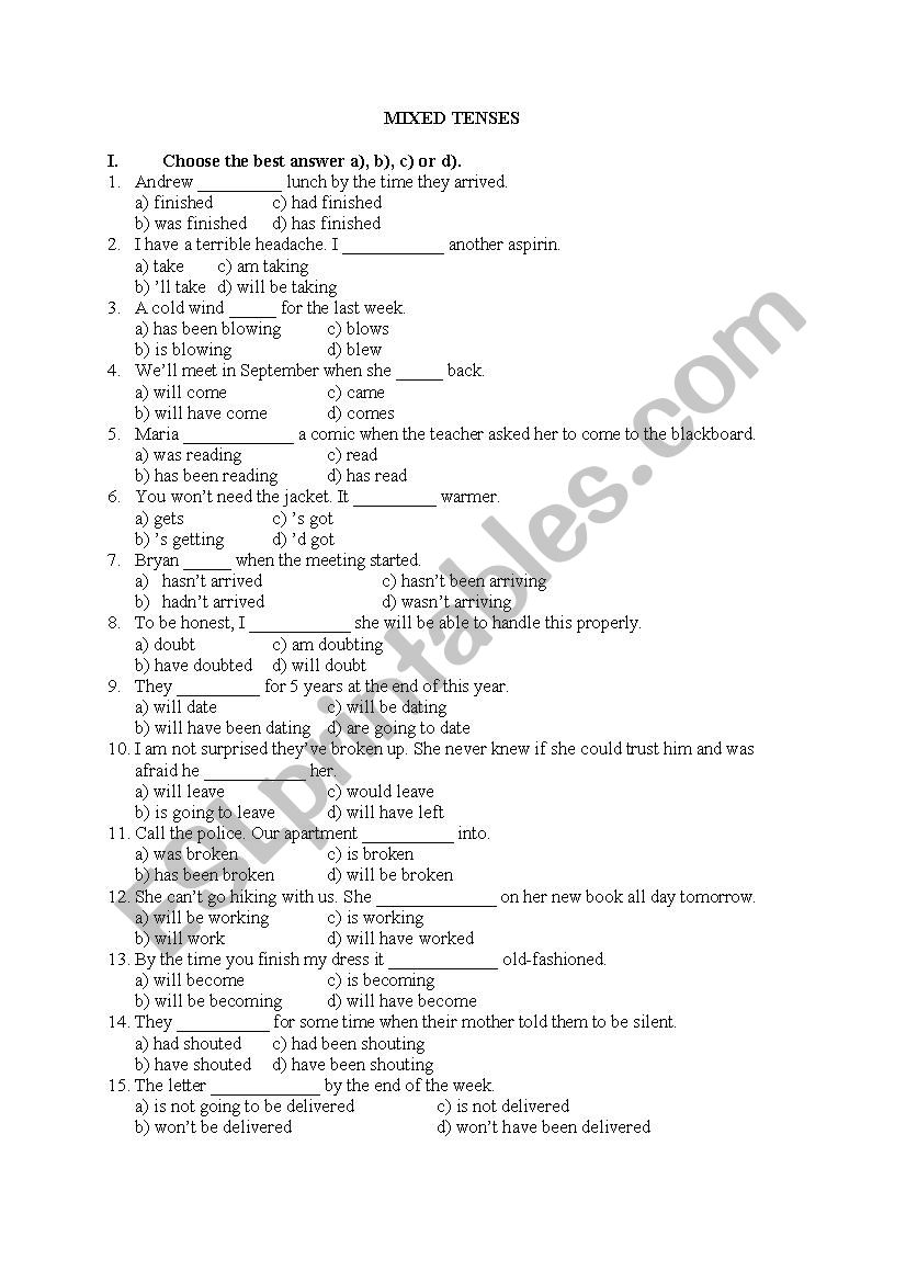 Mixed tenses worksheet