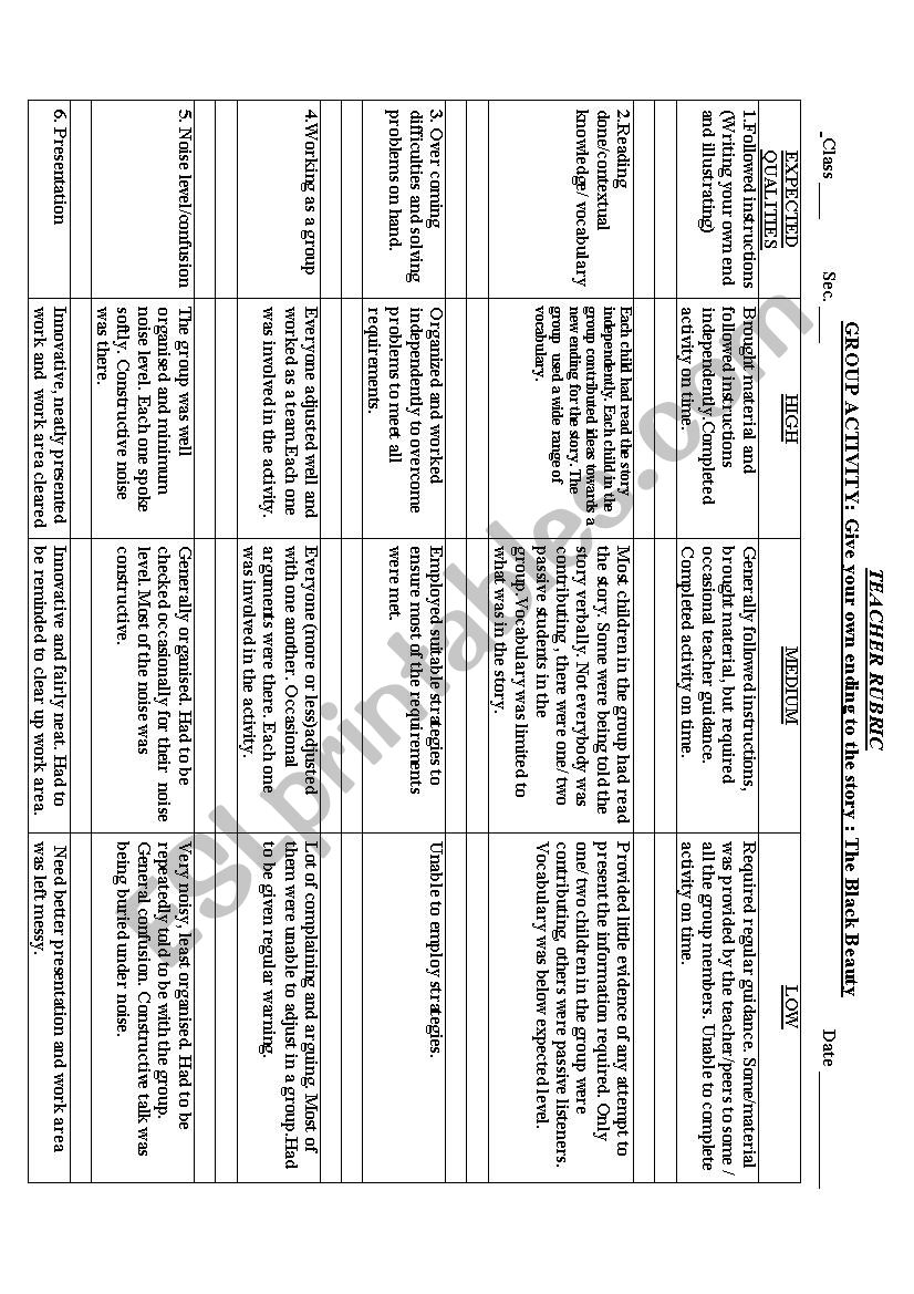 RUBRIC GP ACTIVITY -Give your own ending to a story