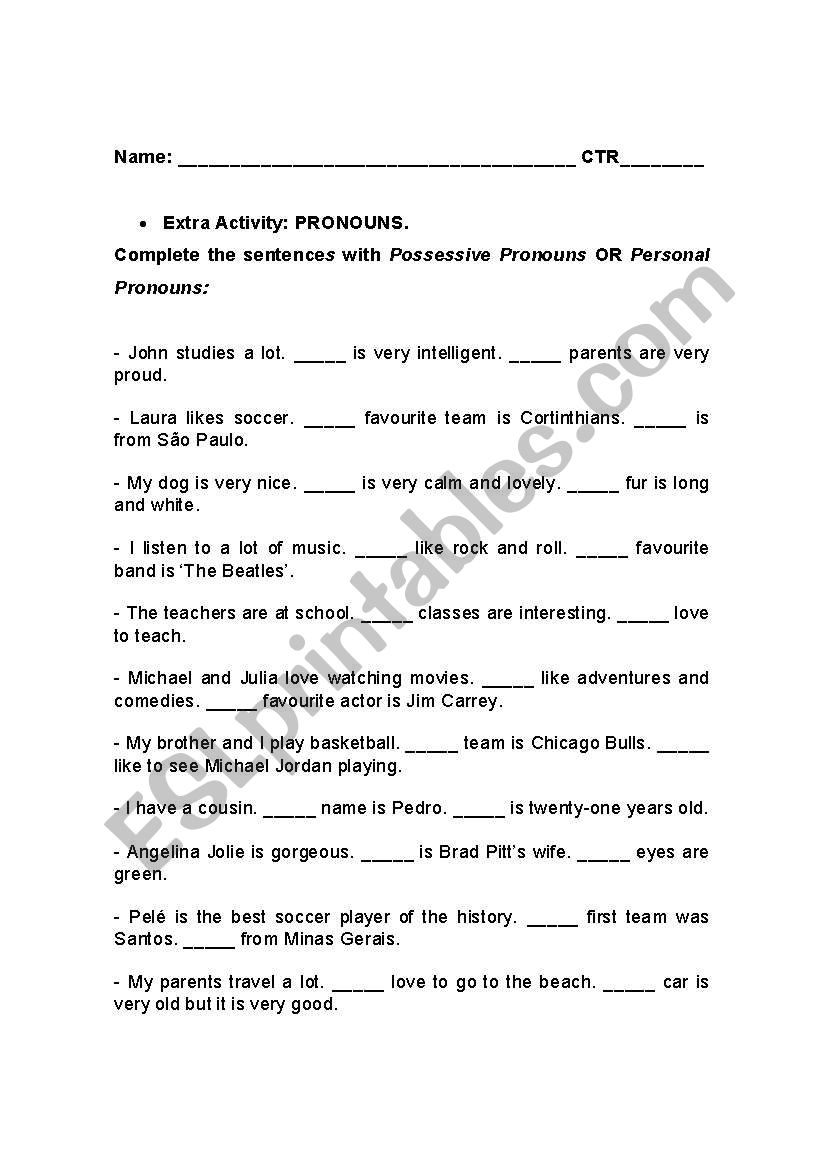 Using pronouns worksheet