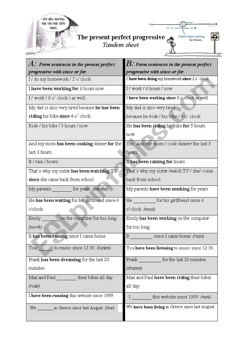 Tandem sheet present perfect continuous