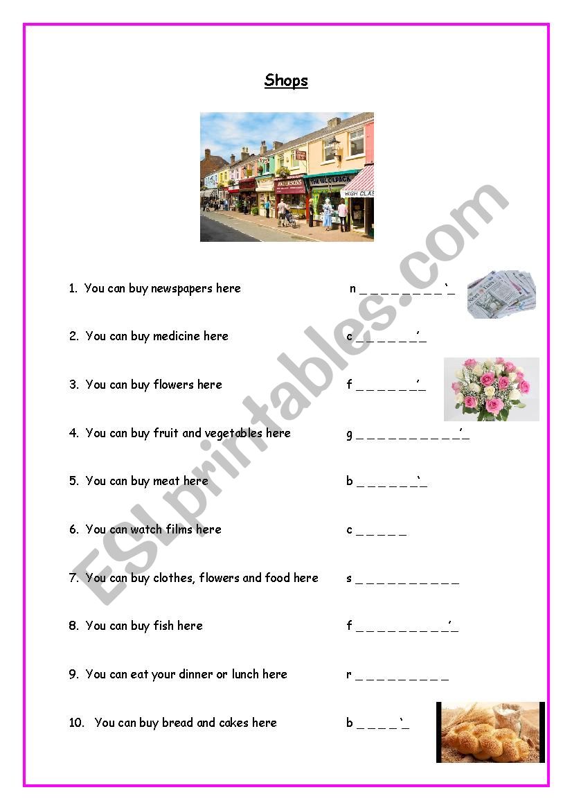 Shops worksheet