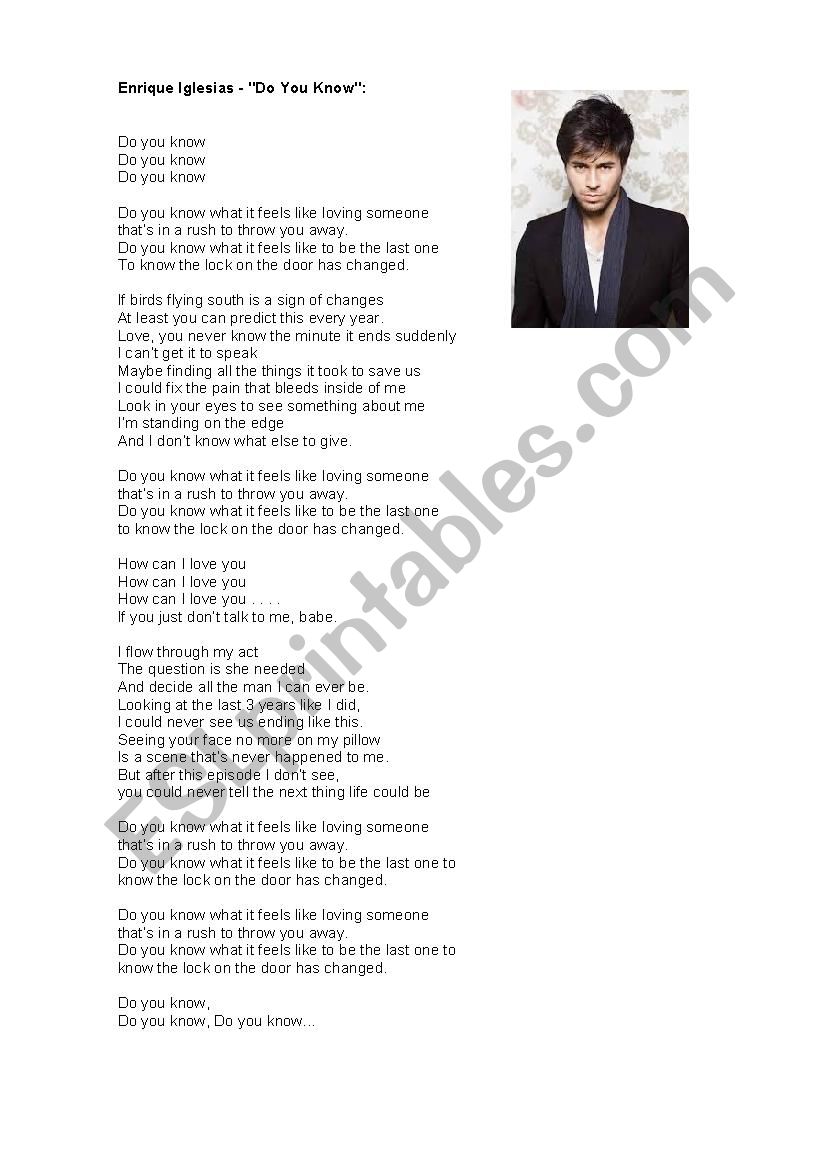 Enrique Iglesias Do you know worksheet