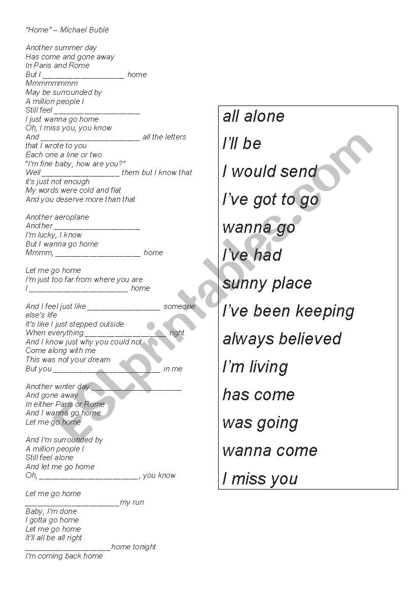 Home - Michael BublÃ© worksheet