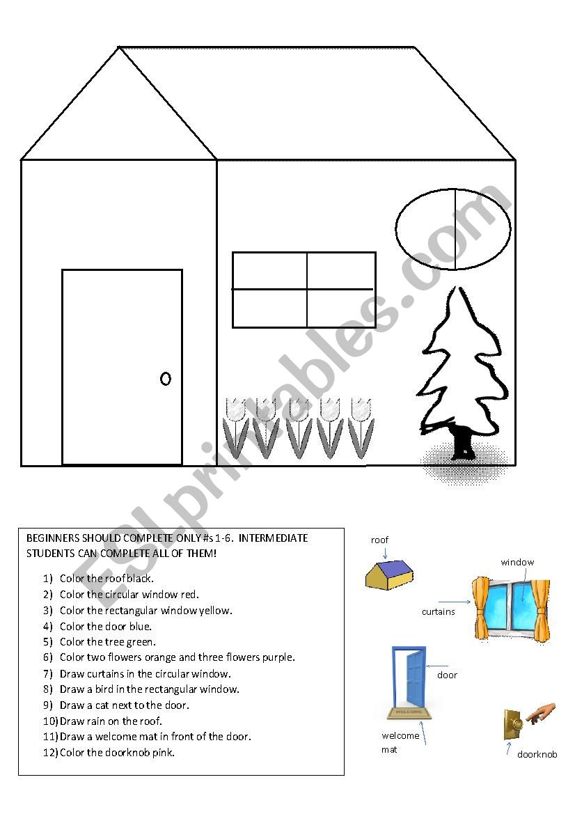 Simple house color-coding--shapes, colors & vocabulary
