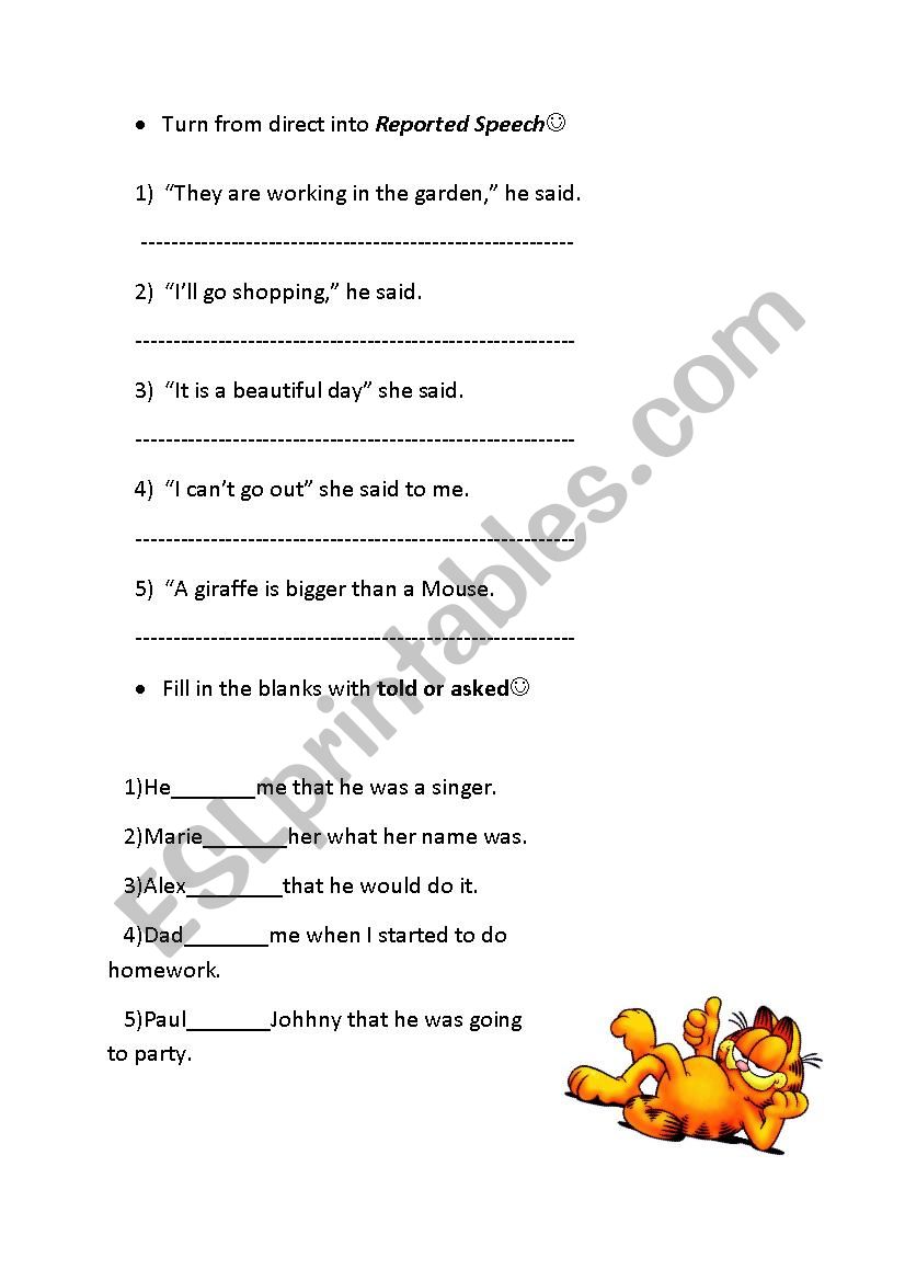 Reported Speech worksheet