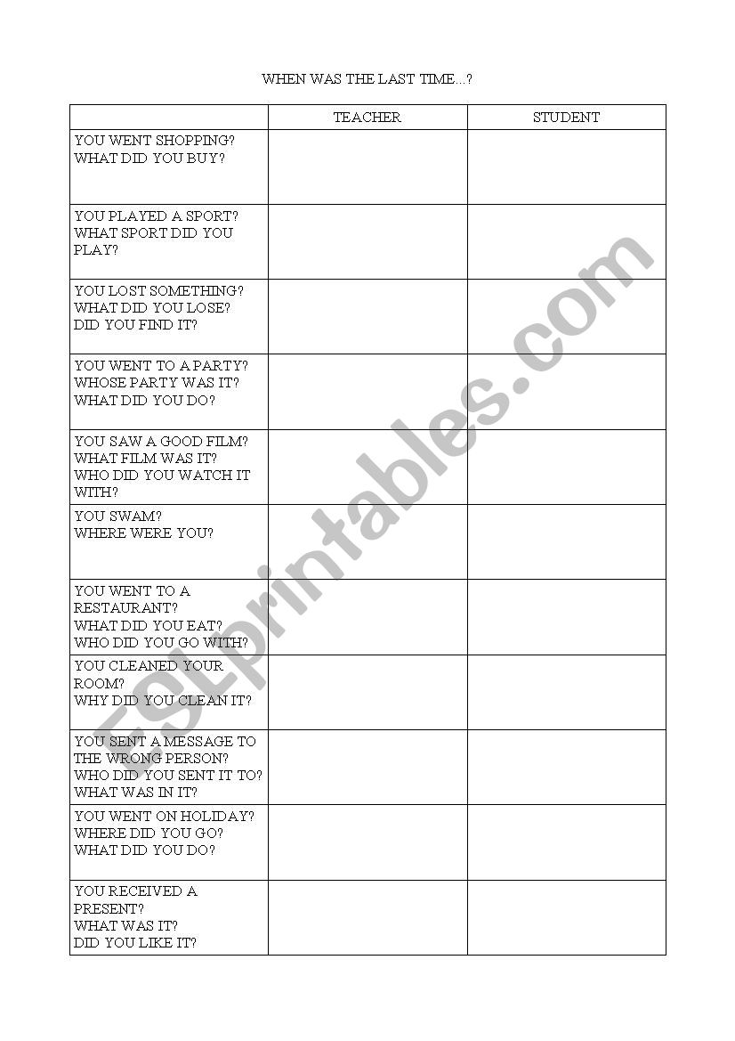 Past Simple Survey worksheet