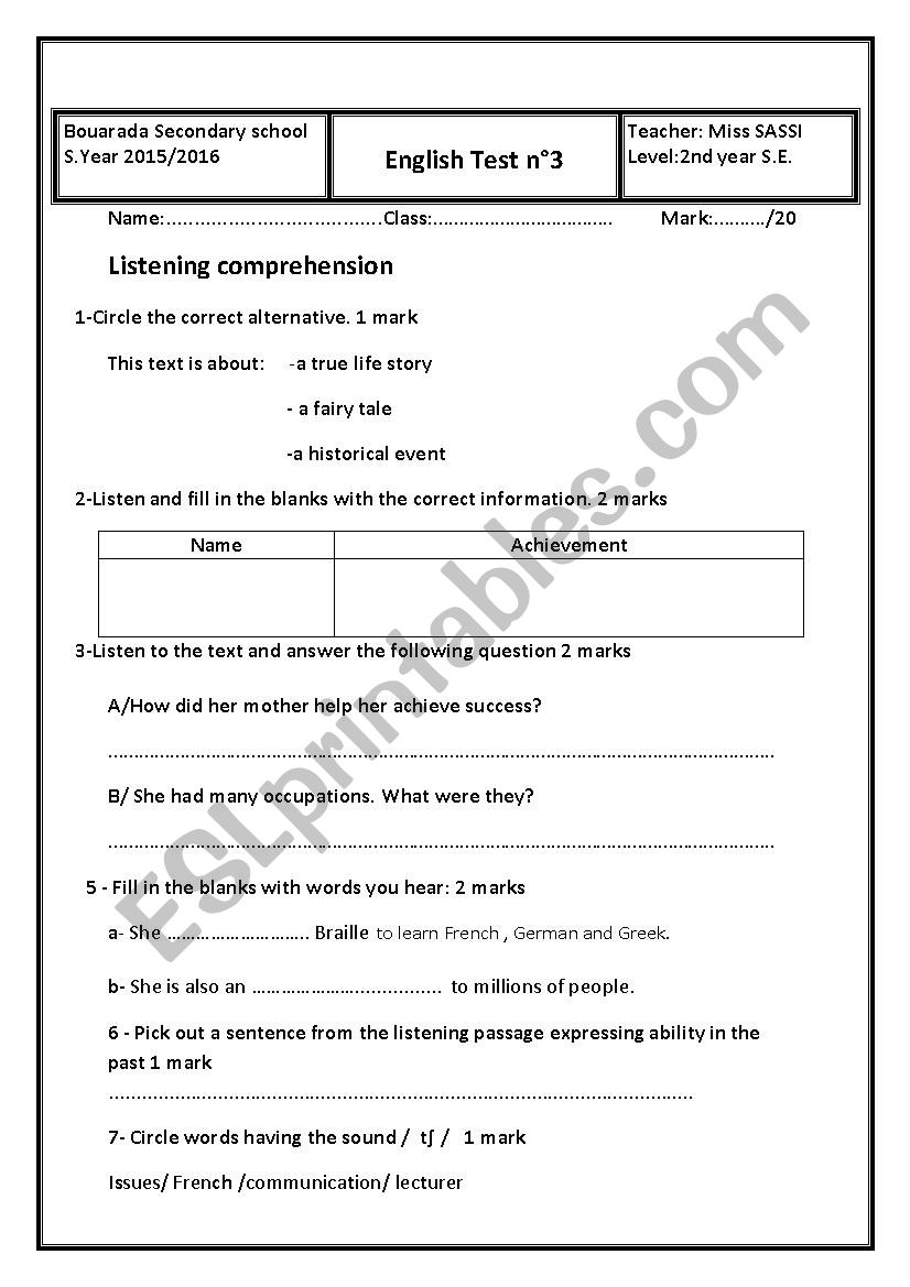 MID TERM TEST 3 worksheet