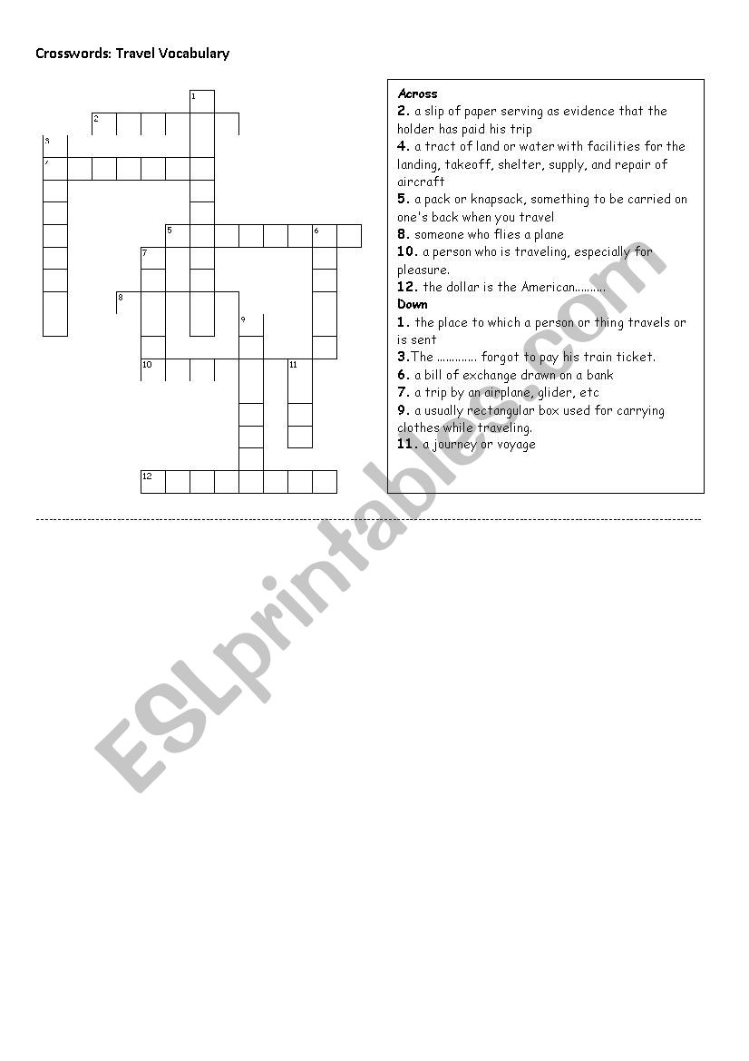 Travel Crossword worksheet