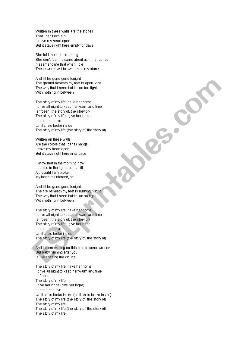 words to story of my life song words to story of my life song