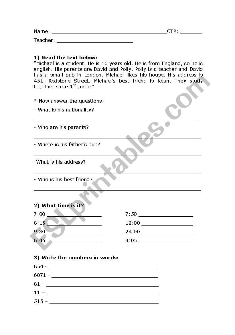 Simple Test! worksheet