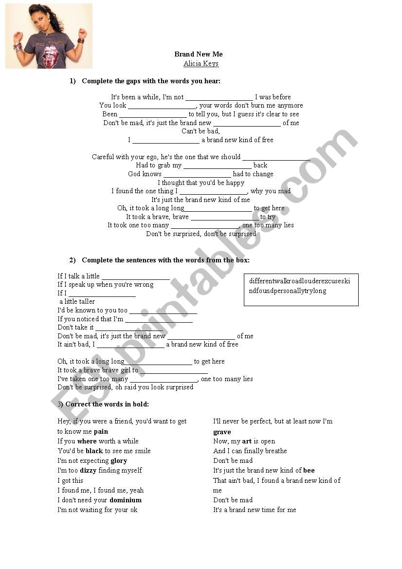 Brand New me worksheet