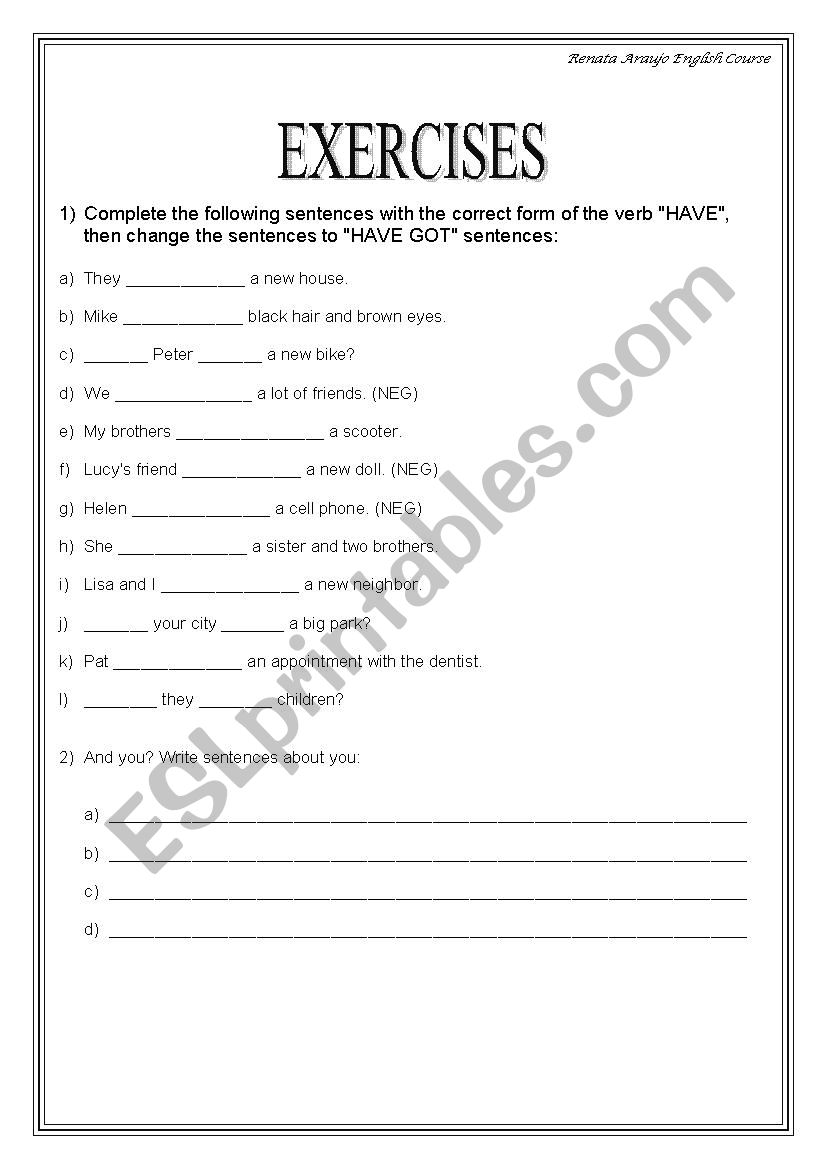 HAVE & HAVE GOT worksheet