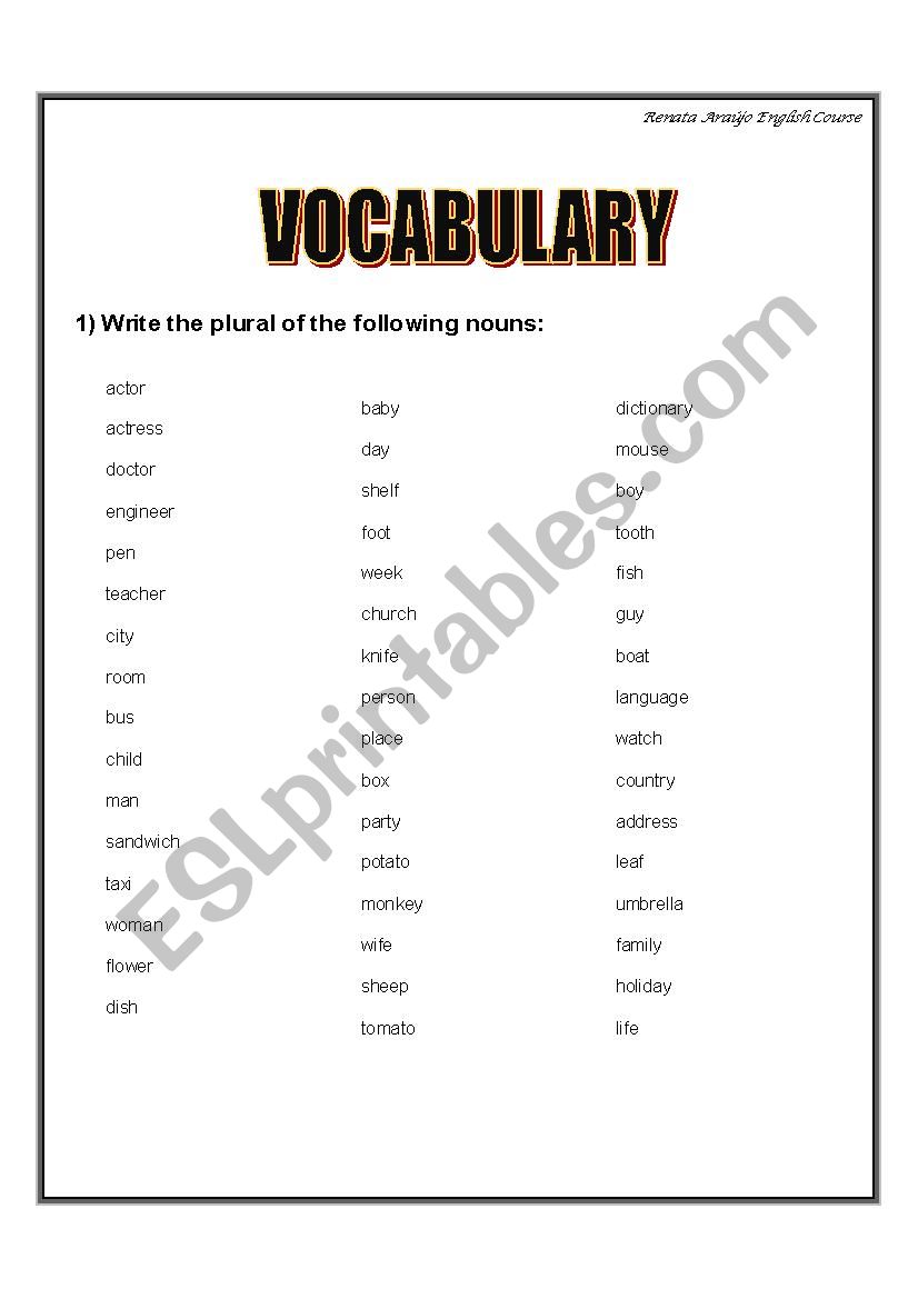 PLURAL NOUNS worksheet