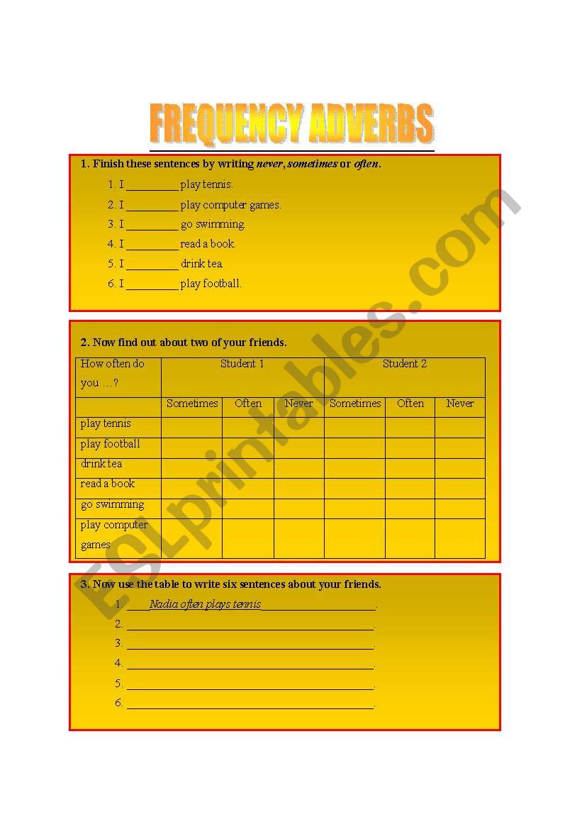 FREQUENCY ADVERBS - 1 worksheet