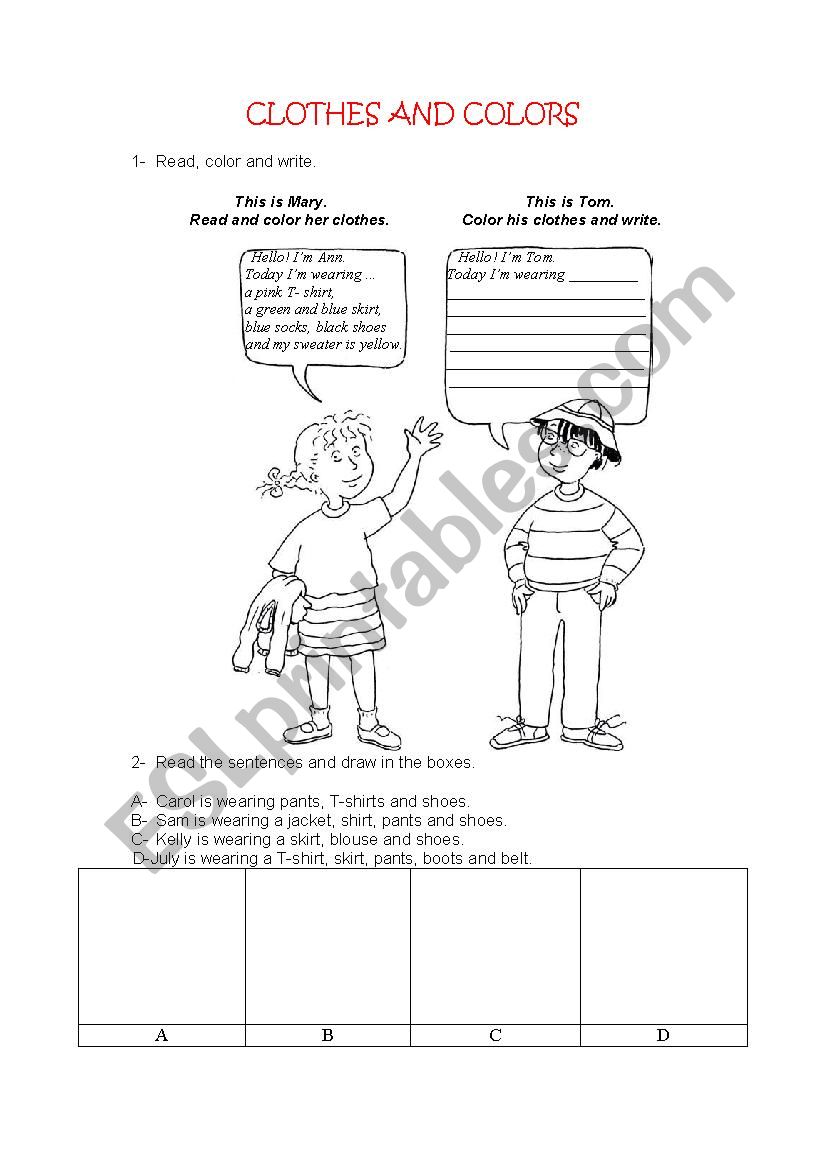 CLOTHES AND COLORS worksheet