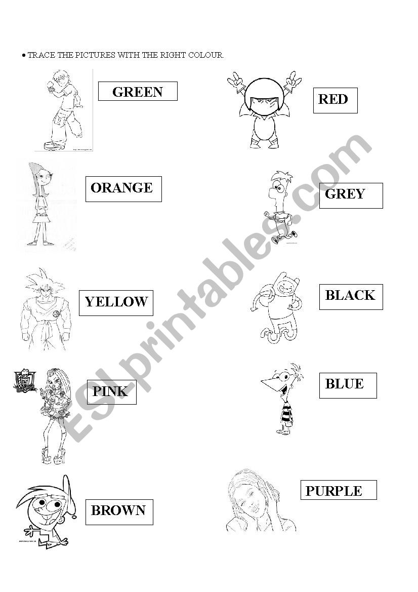 Colour Cartoons worksheet