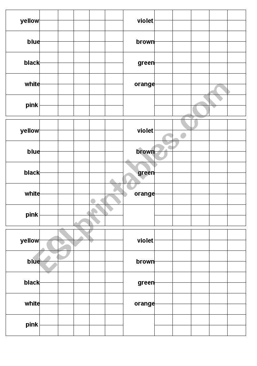 Colours and numbers worksheet