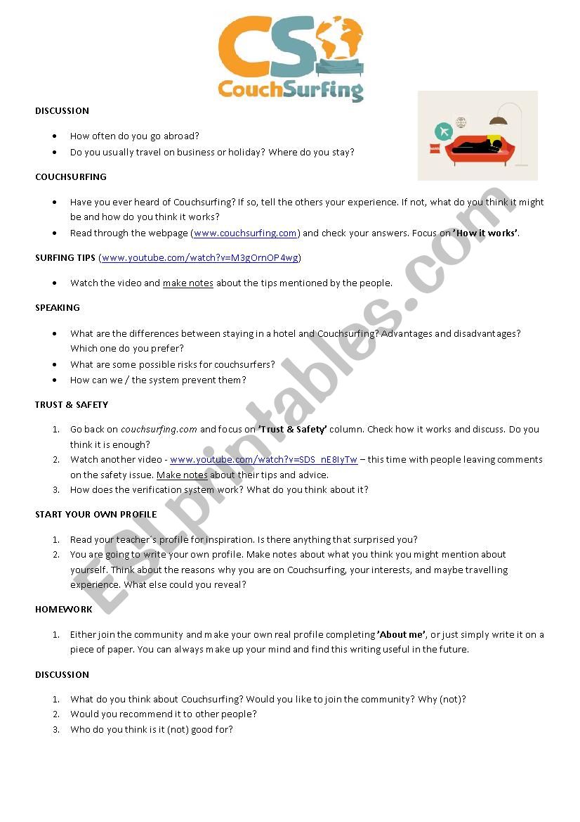 Couchsurfing worksheet