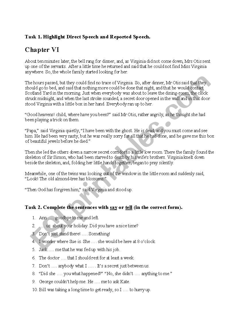 Reported speech worksheet