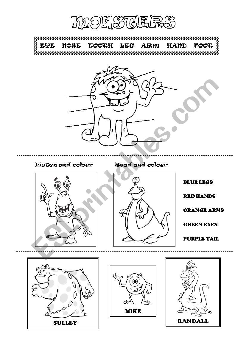 Monsters worksheet