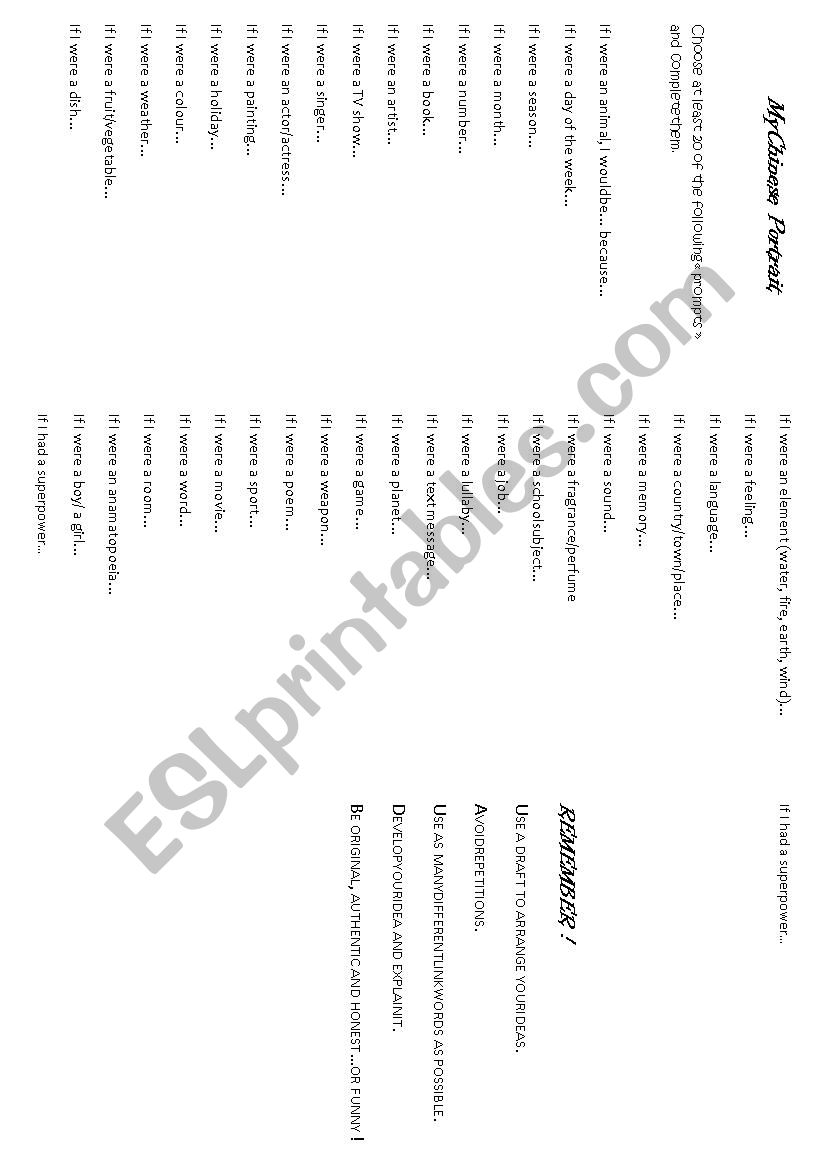 My Chinese Portrait worksheet