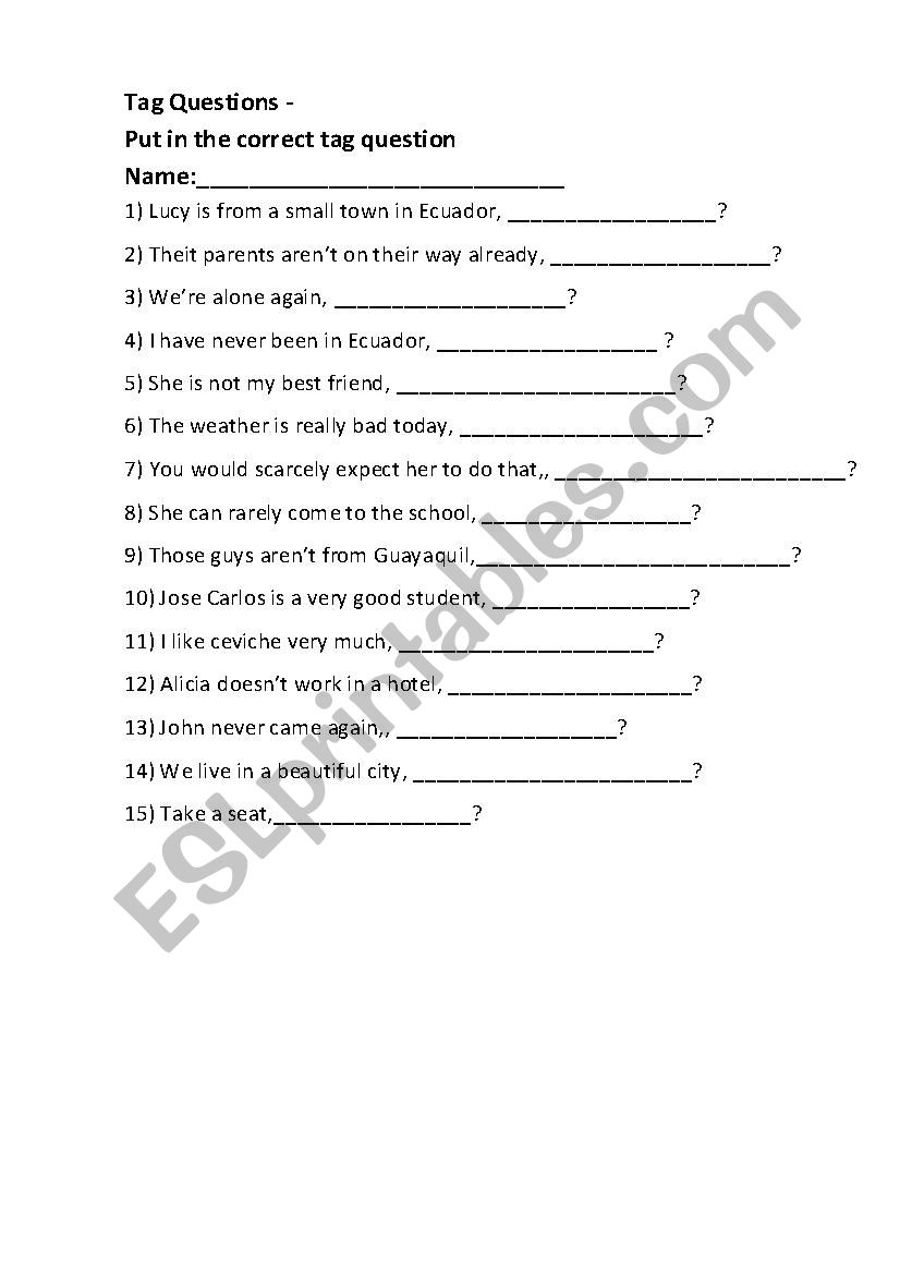 ag Questions worksheet