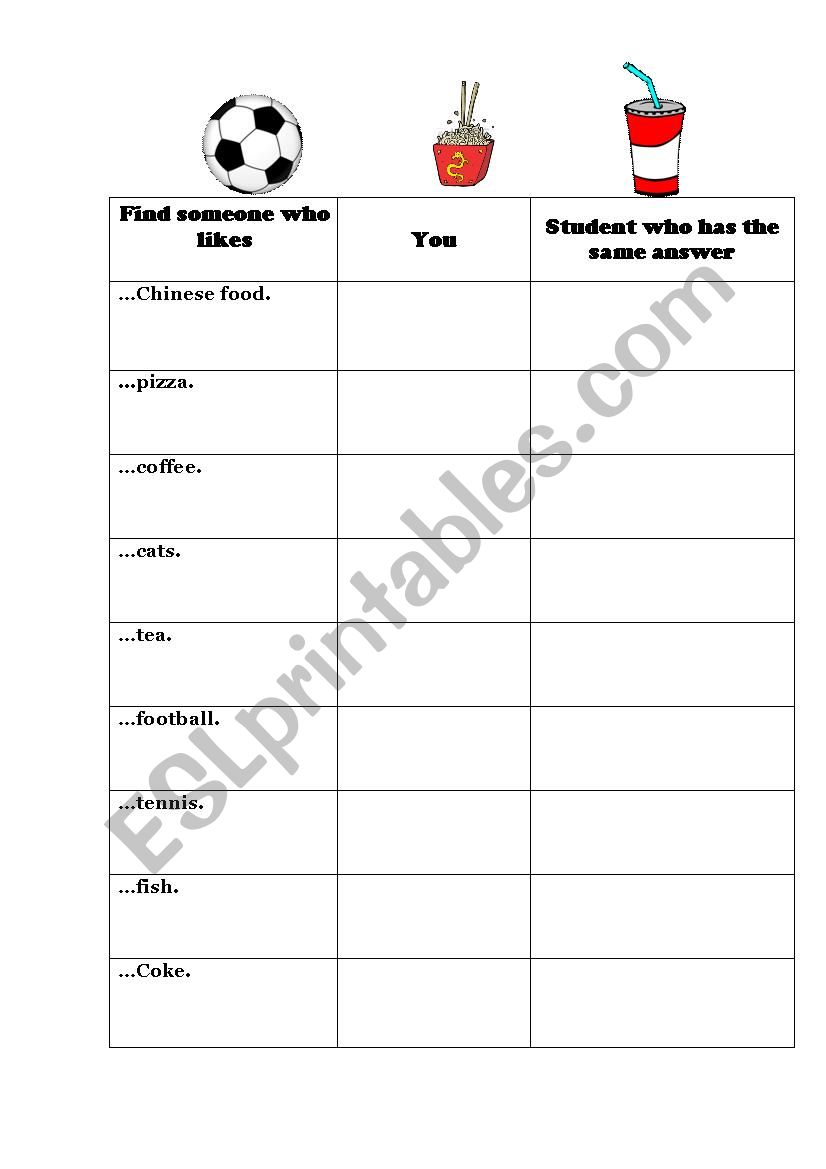 Find someone who likes... worksheet