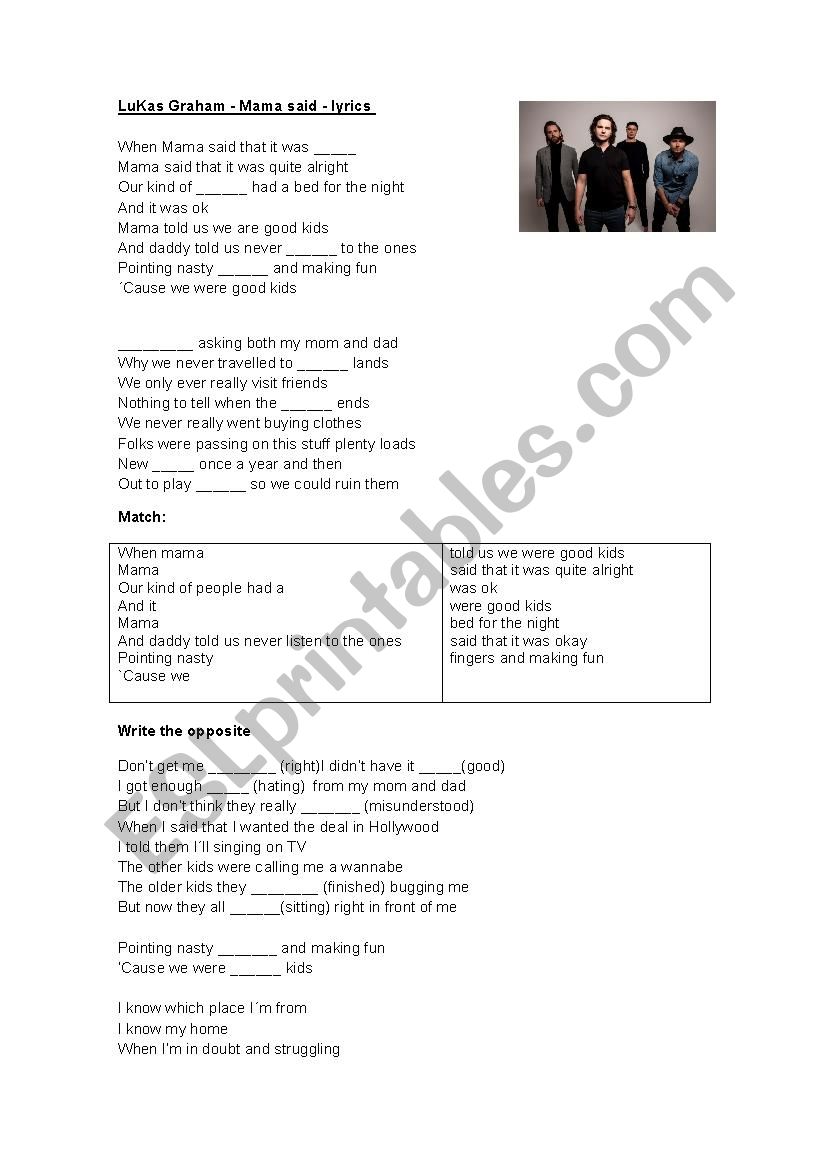 Lukas Graham worksheet