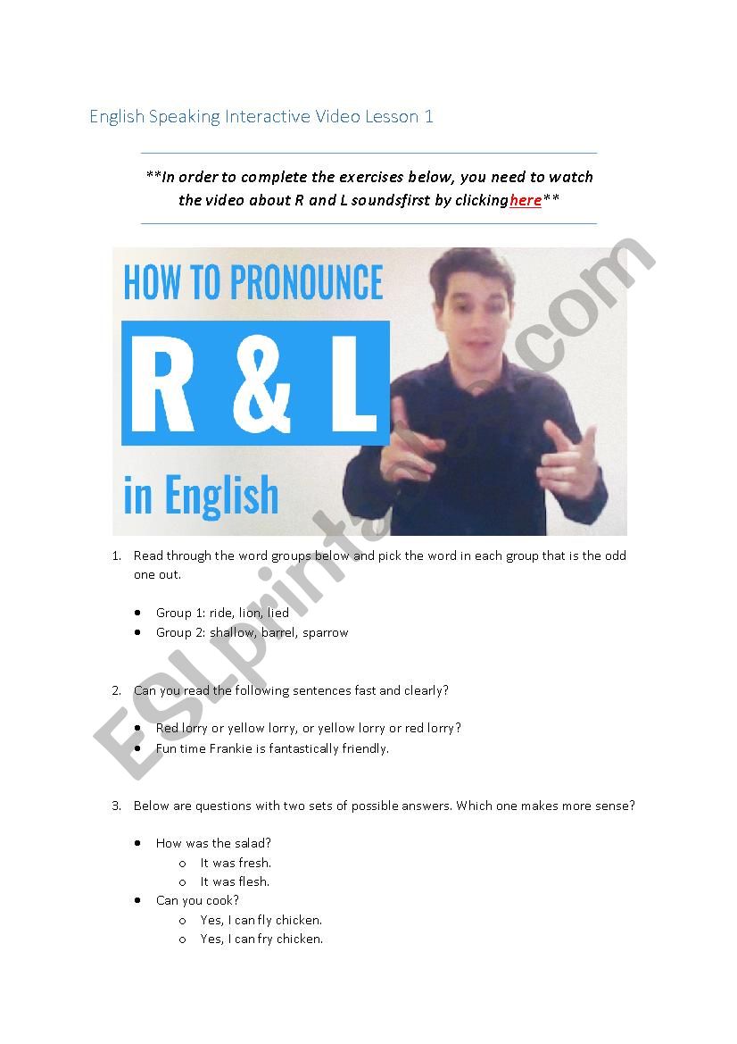 English Speaking Interactive Video Lesson 1 (R & L Sounds)