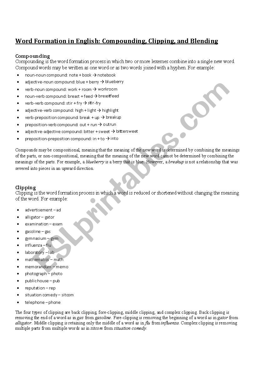 Word Formation in English worksheet