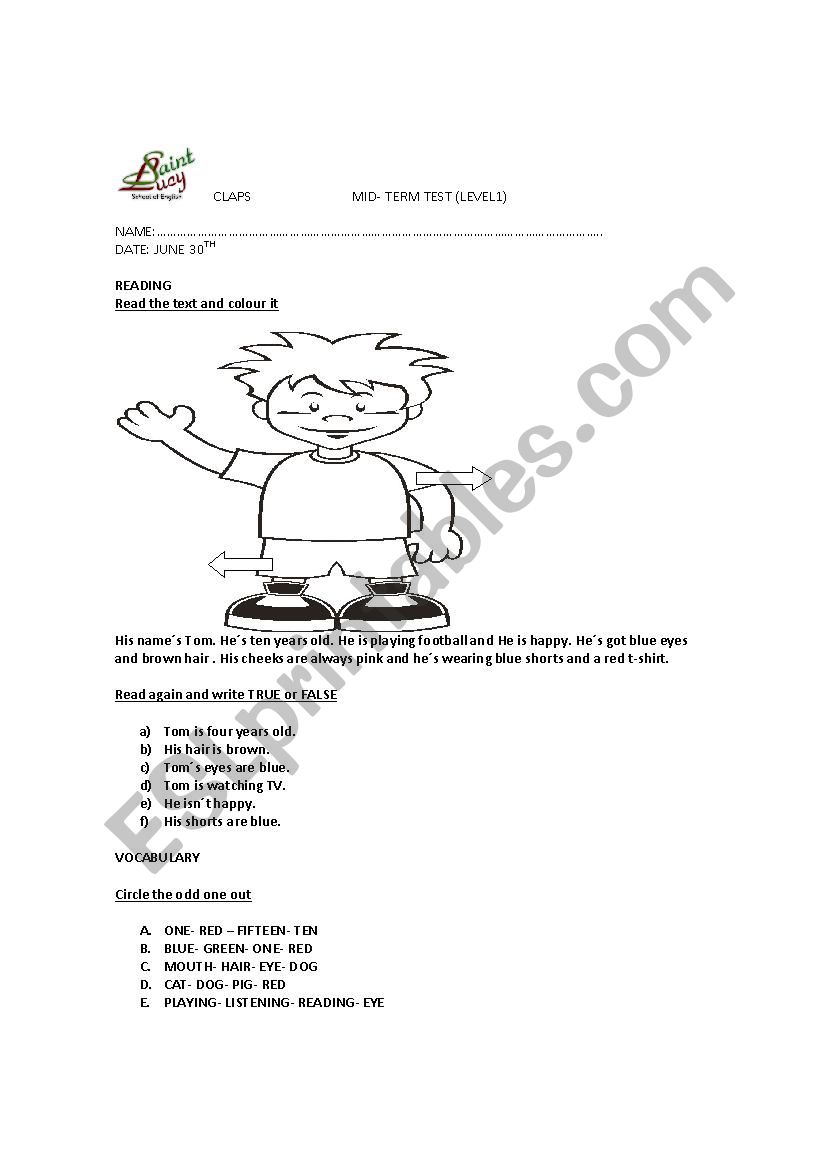 MId- term test (young learners) 2nd grade Kids