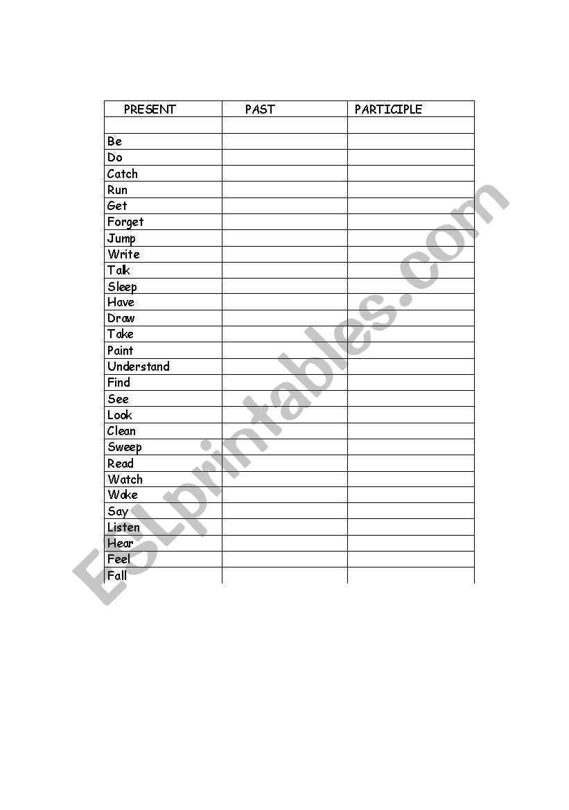 Irregular Verbs worksheet