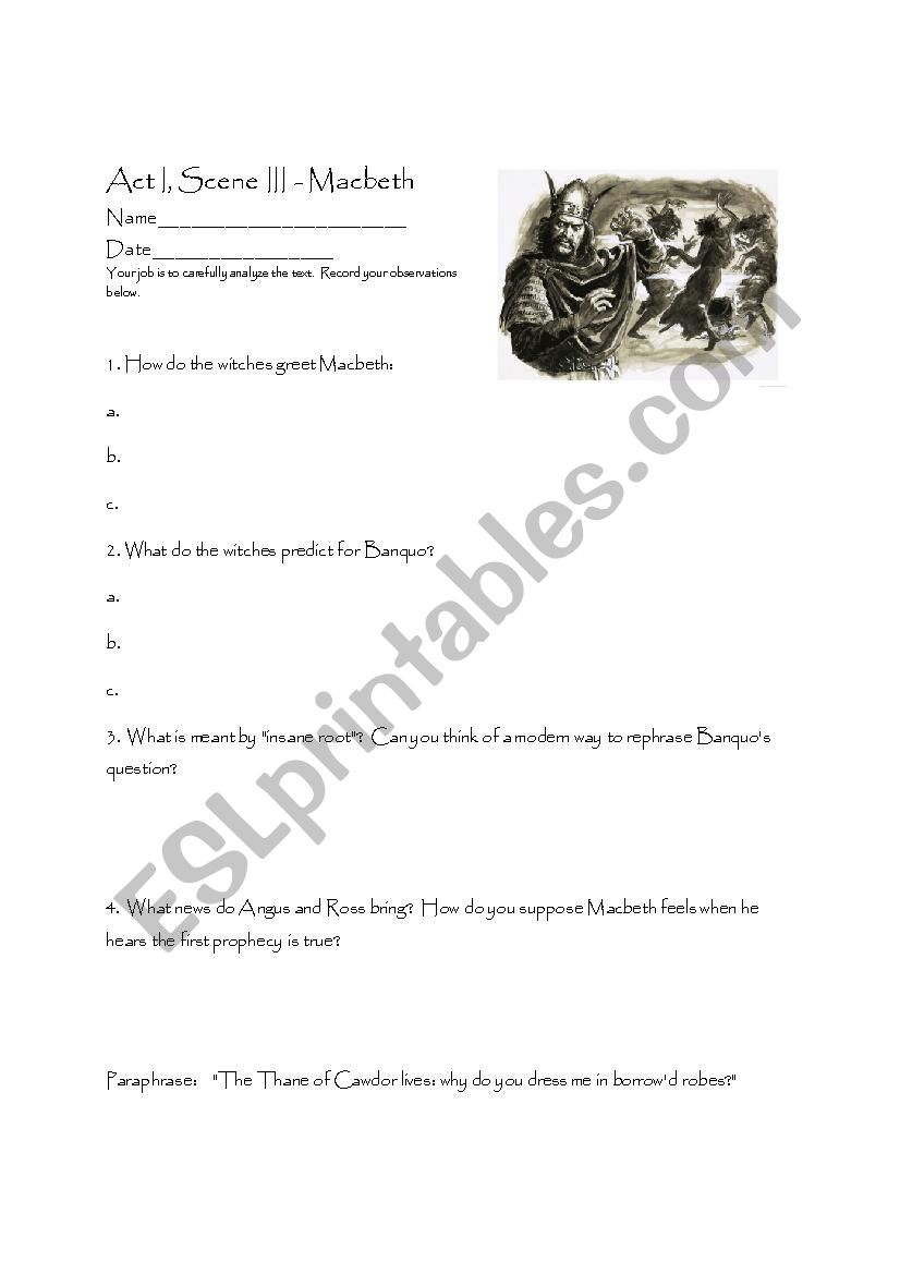 Macbeth worksheet