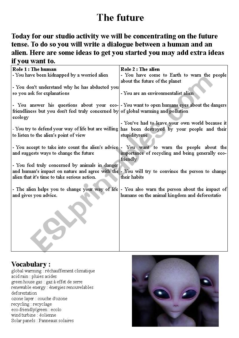 An eco-friendly alien worksheet