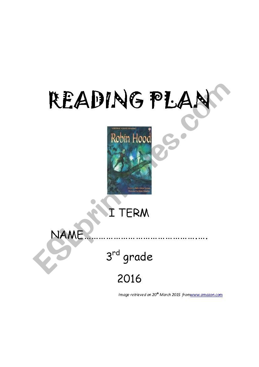 Robin Hood (reading plan) worksheet